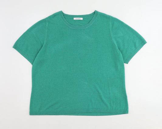 Classic Womens Green Round Neck Acrylic Pullover Jumper Size 18