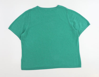 Classic Womens Green Round Neck Acrylic Pullover Jumper Size 18