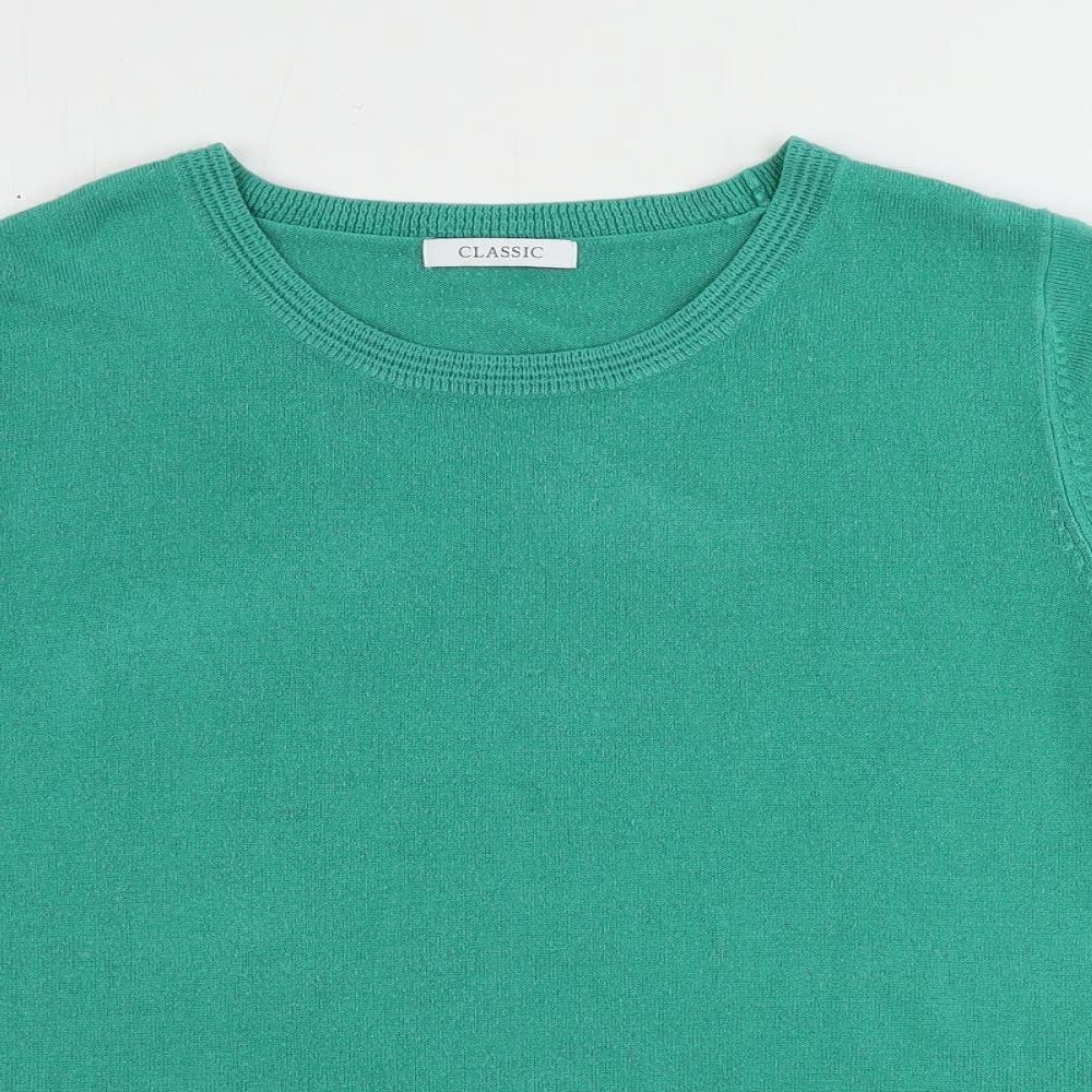 Classic Womens Green Round Neck Acrylic Pullover Jumper Size 18