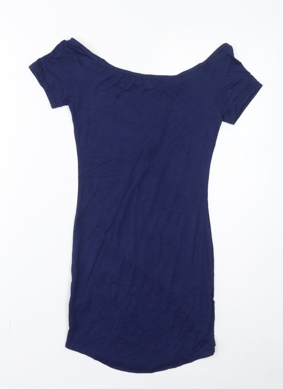 PRETTYLITTLETHING Womens Blue Viscose Bodycon Size 8 Off the Shoulder Pullover