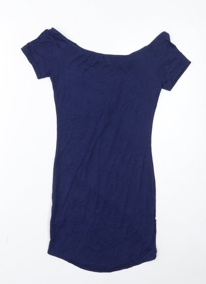 PRETTYLITTLETHING Womens Blue Viscose Bodycon Size 8 Off the Shoulder Pullover