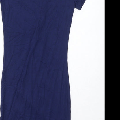 PRETTYLITTLETHING Womens Blue Viscose Bodycon Size 8 Off the Shoulder Pullover