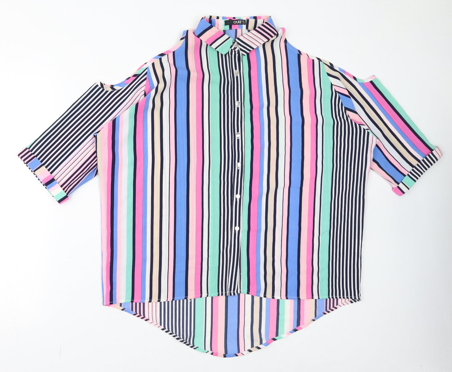 Quiz Womens Multicoloured Striped Polyester Basic Button-Up Size 12 Collared - Cold Shoulder
