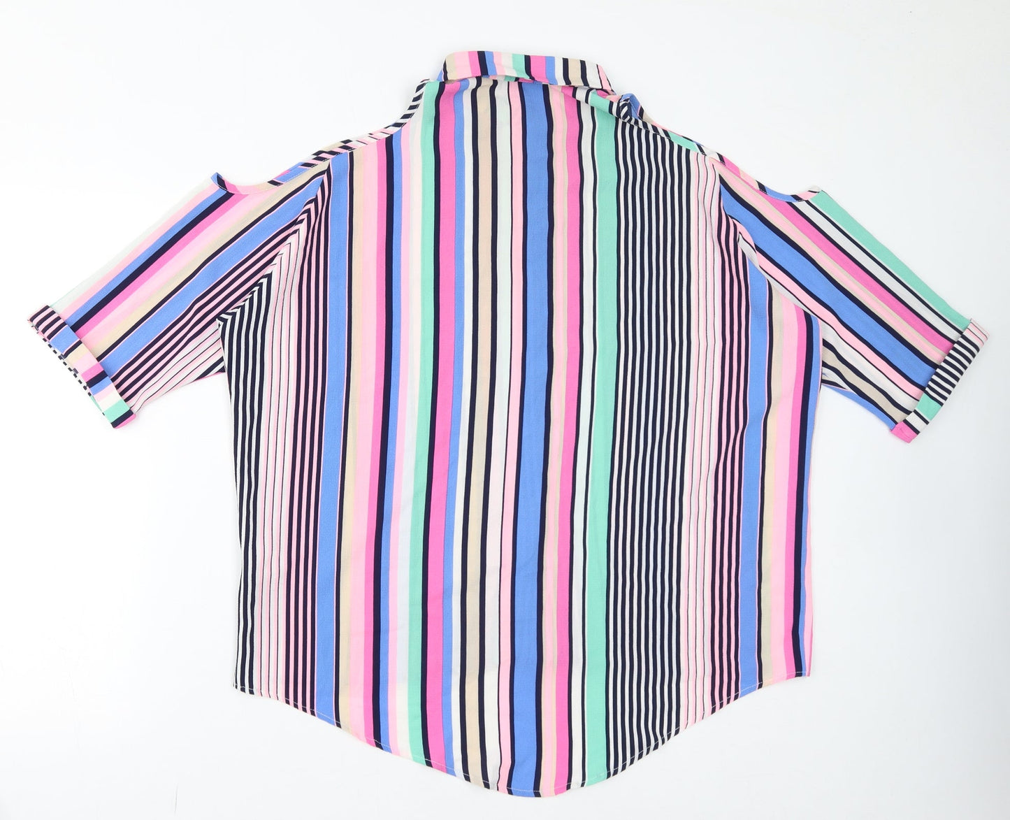 Quiz Womens Multicoloured Striped Polyester Basic Button-Up Size 12 Collared - Cold Shoulder