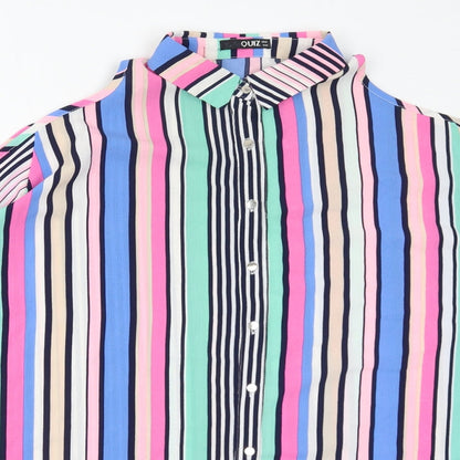 Quiz Womens Multicoloured Striped Polyester Basic Button-Up Size 12 Collared - Cold Shoulder
