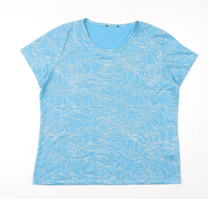 Klass Womens Blue Geometric Polyester Basic T-Shirt Size L Round Neck - Leaves