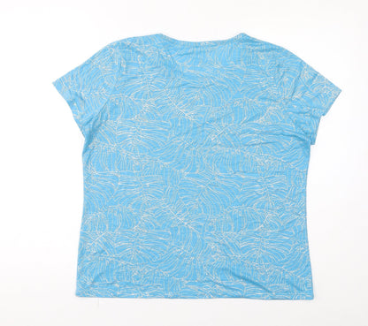 Klass Womens Blue Geometric Polyester Basic T-Shirt Size L Round Neck - Leaves