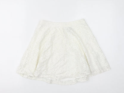 Topshop Womens White Cotton Flare Skirt Size 8 Zip - Lace Overlay