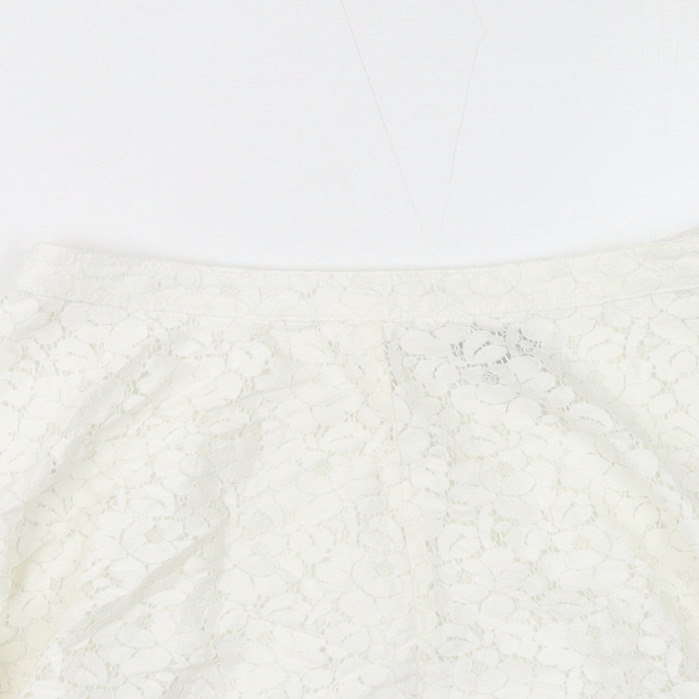 Topshop Womens White Cotton Flare Skirt Size 8 Zip - Lace Overlay