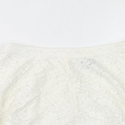 Topshop Womens White Cotton Flare Skirt Size 8 Zip - Lace Overlay
