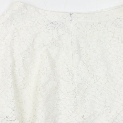 Topshop Womens White Cotton Flare Skirt Size 8 Zip - Lace Overlay