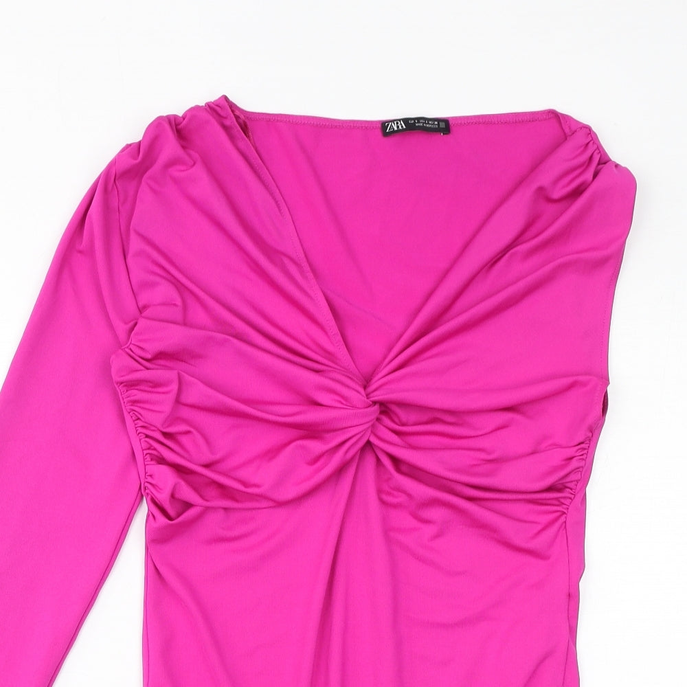 Zara Womens Pink Polyester Bodysuit One-Piece Size S Button - Twist Detail