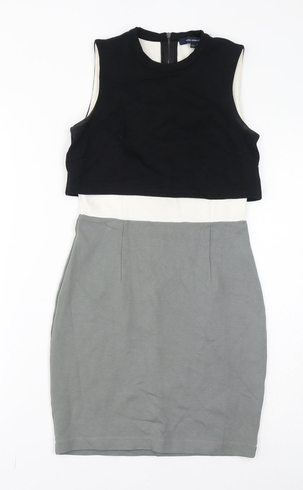 French Connection Womens Grey Viscose Shift Size 8 Round Neck Zip