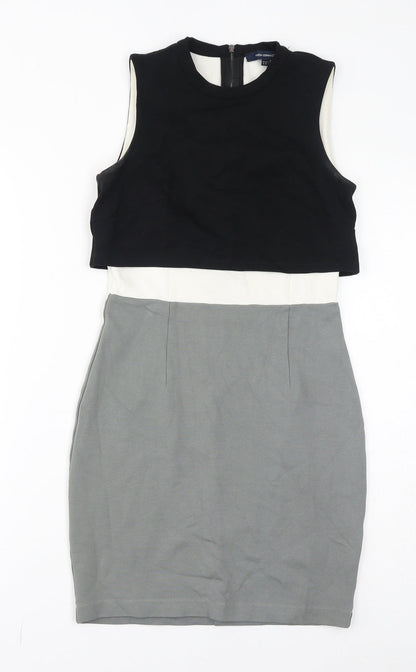French Connection Womens Grey Viscose Shift Size 8 Round Neck Zip