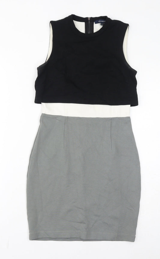 French Connection Womens Grey Viscose Shift Size 8 Round Neck Zip