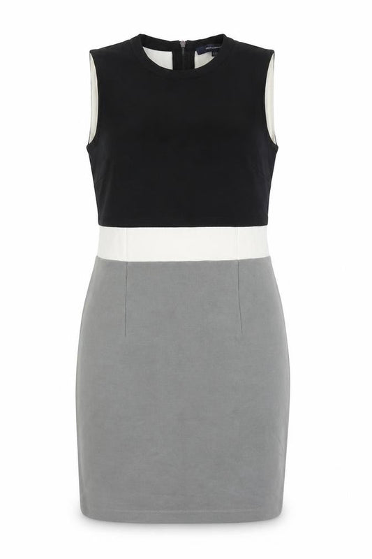 Front view of French Connection women’s grey viscose shift, size UK 8, round neck zip