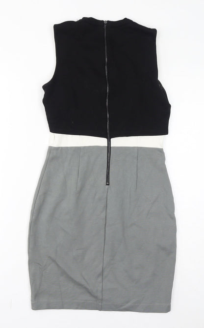 French Connection Womens Grey Viscose Shift Size 8 Round Neck Zip