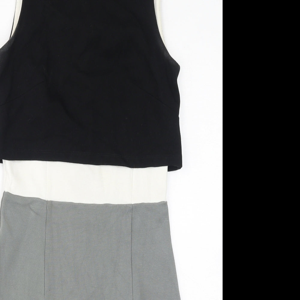 French Connection Womens Grey Viscose Shift Size 8 Round Neck Zip