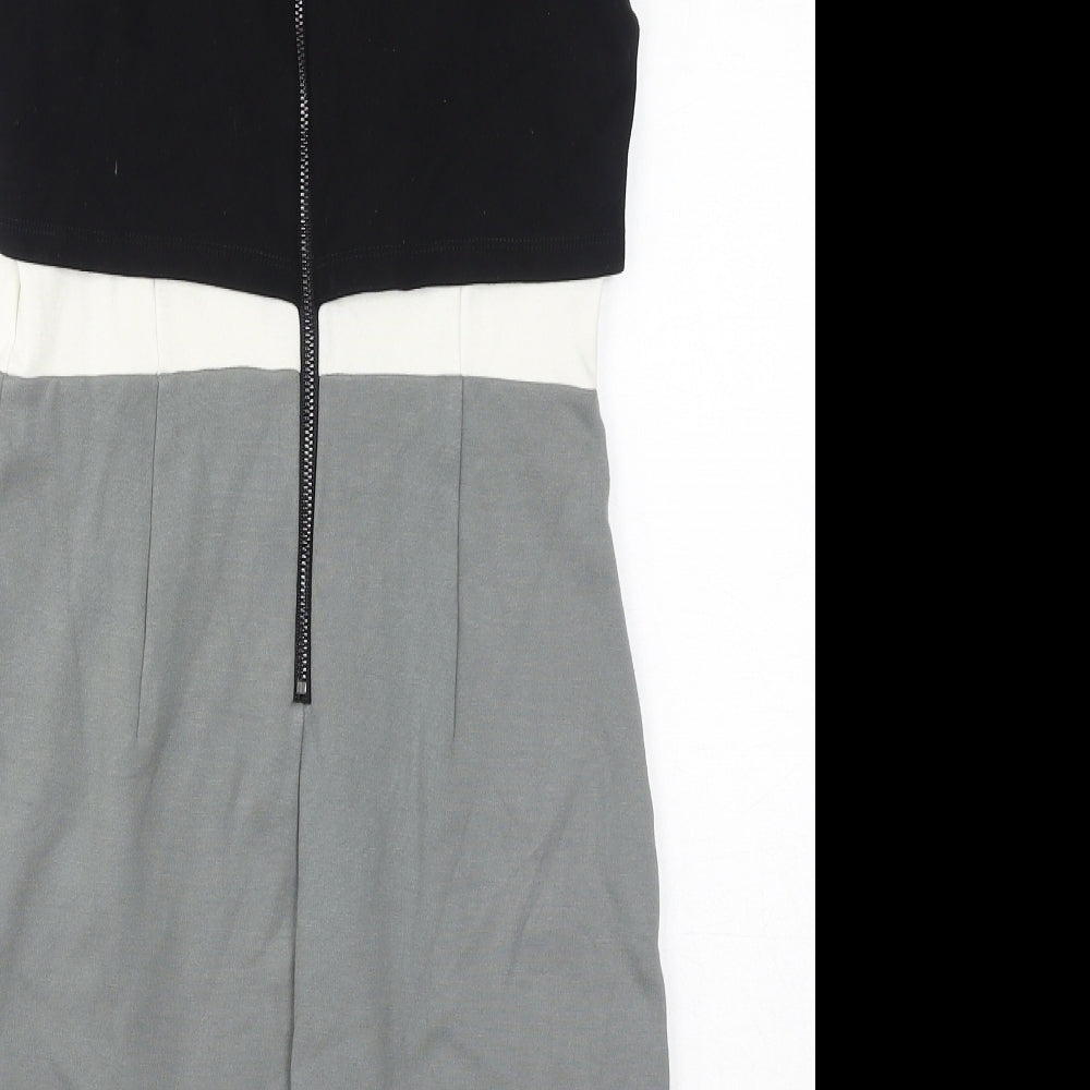 French Connection Womens Grey Viscose Shift Size 8 Round Neck Zip