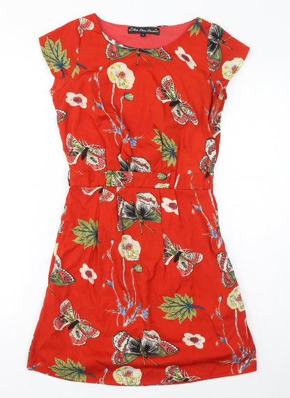 Mela London Womens Red Floral Polyester A-Line Size 8 Round Neck Zip - Butterflies