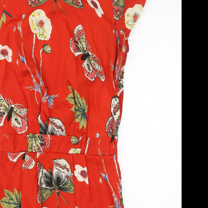 Mela London Womens Red Floral Polyester A-Line Size 8 Round Neck Zip - Butterflies