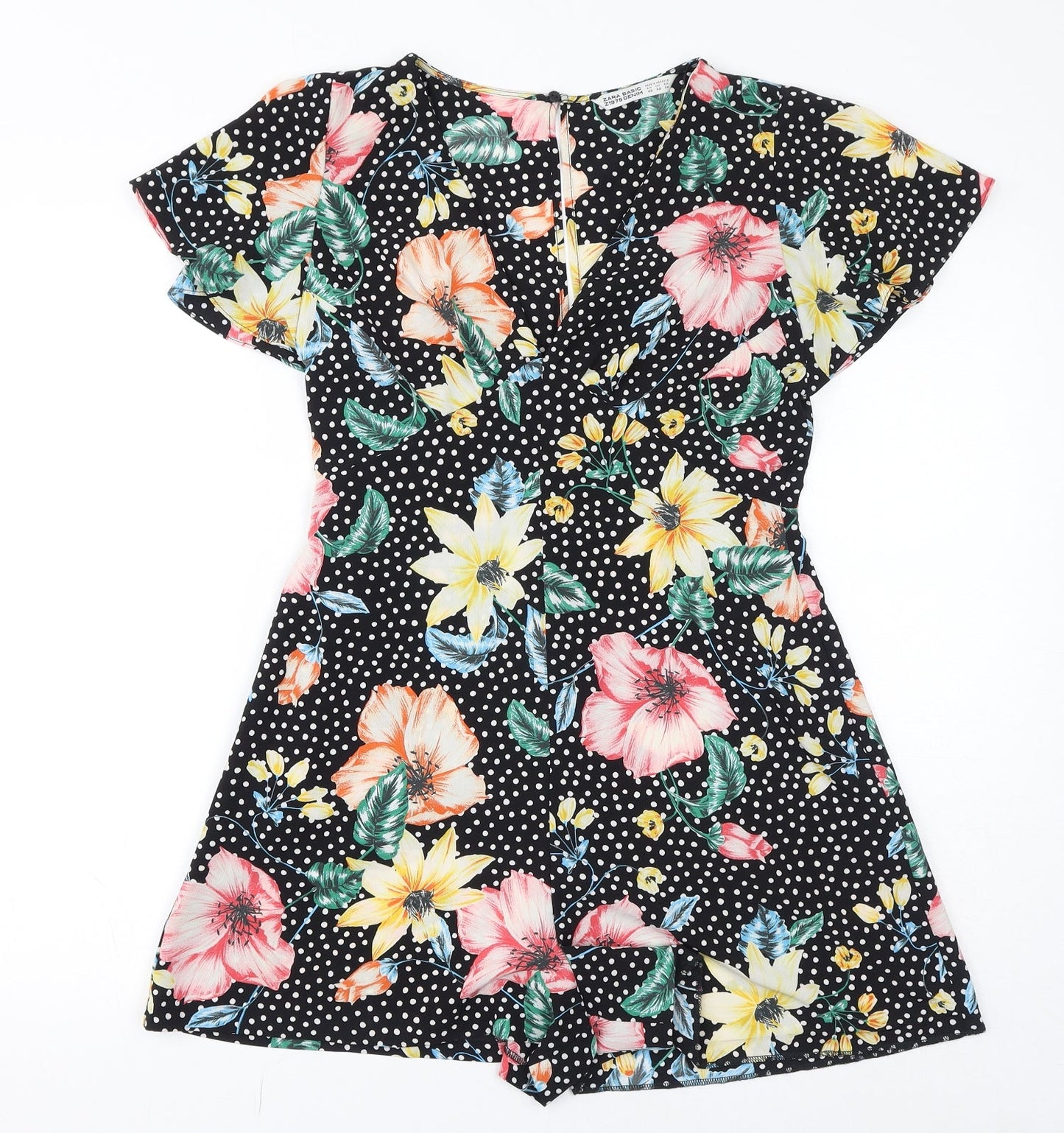 Zara Womens Multicoloured Floral Polyester Playsuit One-Piece Size XS L3 in Zip - Polka Dots