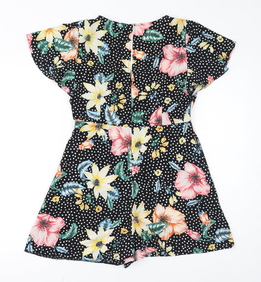 Zara Womens Multicoloured Floral Polyester Playsuit One-Piece Size XS L3 in Zip - Polka Dots