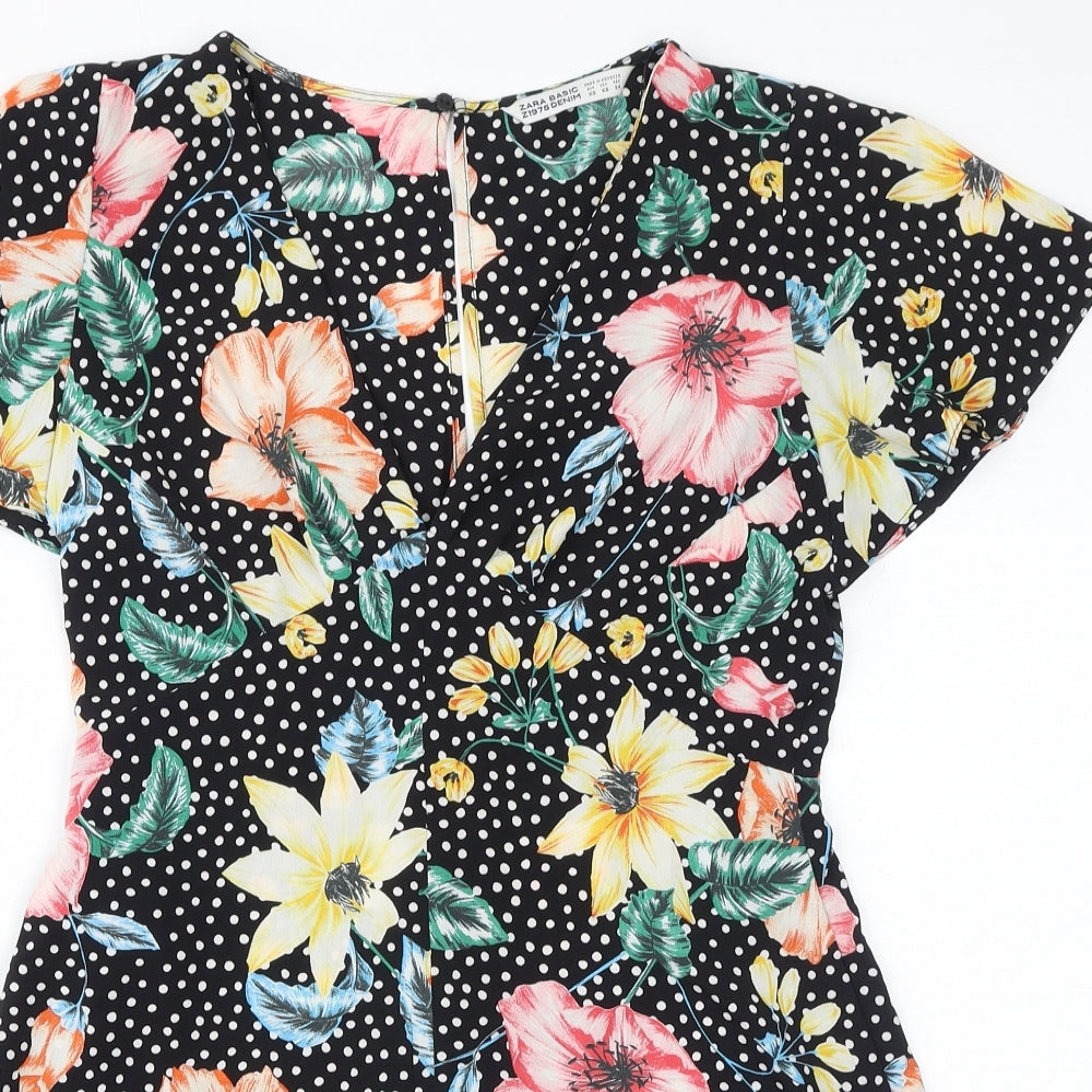 Zara Womens Multicoloured Floral Polyester Playsuit One-Piece Size XS L3 in Zip - Polka Dots