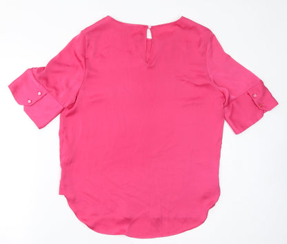 NEXT Womens Pink Polyester Basic Blouse Size 14 Round Neck
