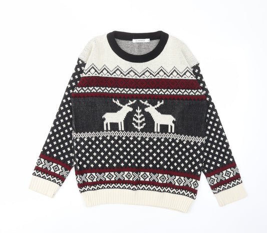 Glamorous Womens Multicoloured Crew Neck Geometric Acrylic Pullover Jumper Size S - Reindeers