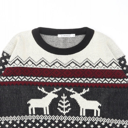 Glamorous Womens Multicoloured Crew Neck Geometric Acrylic Pullover Jumper Size S - Reindeers