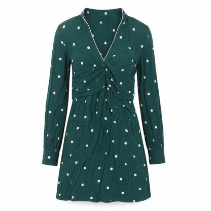 Topshop Womens Green Polka Dot Viscose A-Line Size 10 V-Neck Zip - Pleated, Open back
