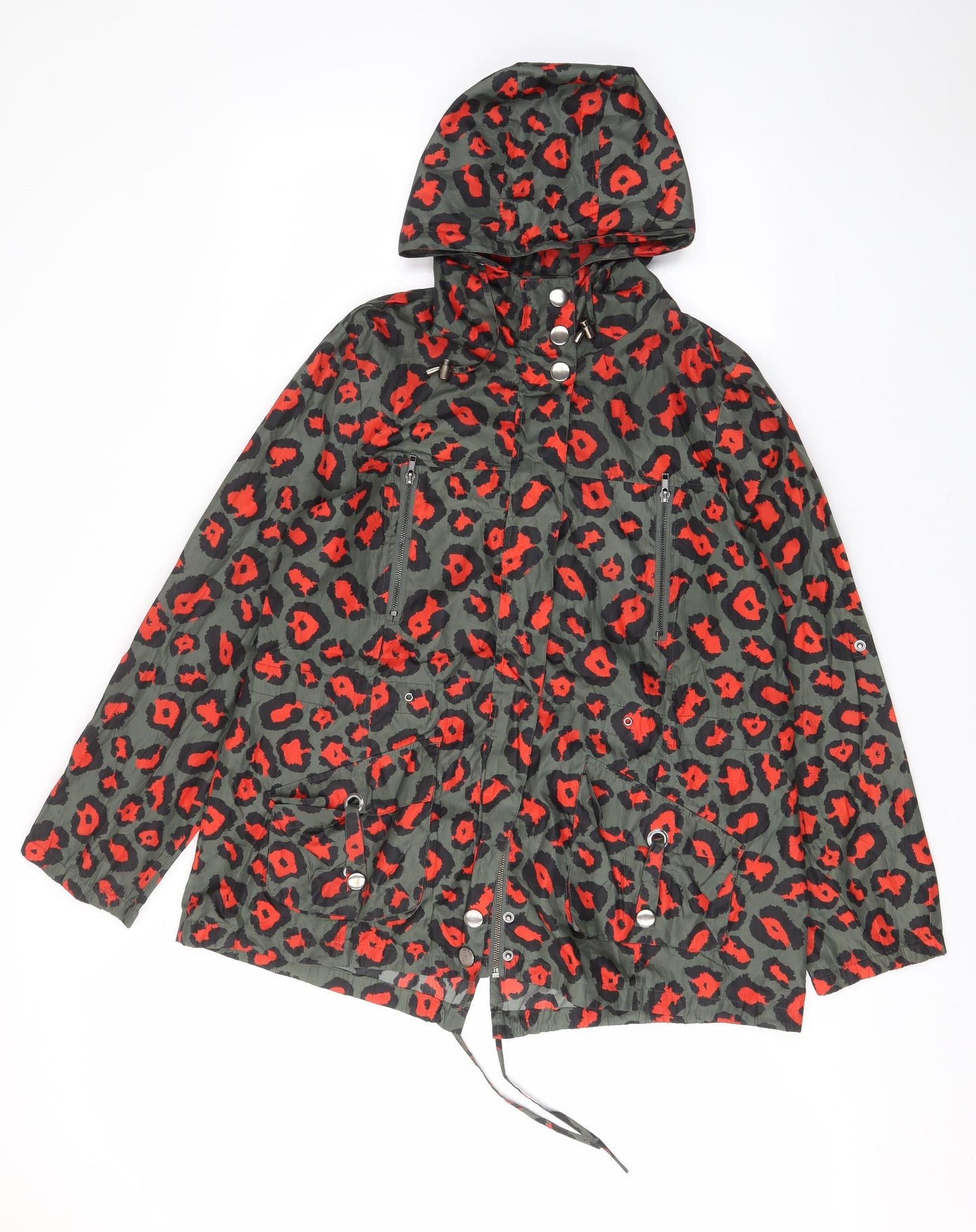 NEXT Womens Green Animal Print Jacket Coat Size 16 Zip - Pockets, Zips, Hood, Buttons