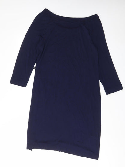 Mango Womens Blue Viscose Shift Size L Off the Shoulder Pullover