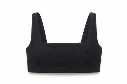 Strada Womens Black Polyester Cropped Tank Size S Square Neck