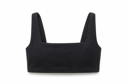 Strada Womens Black Polyester Cropped Tank Size S Square Neck