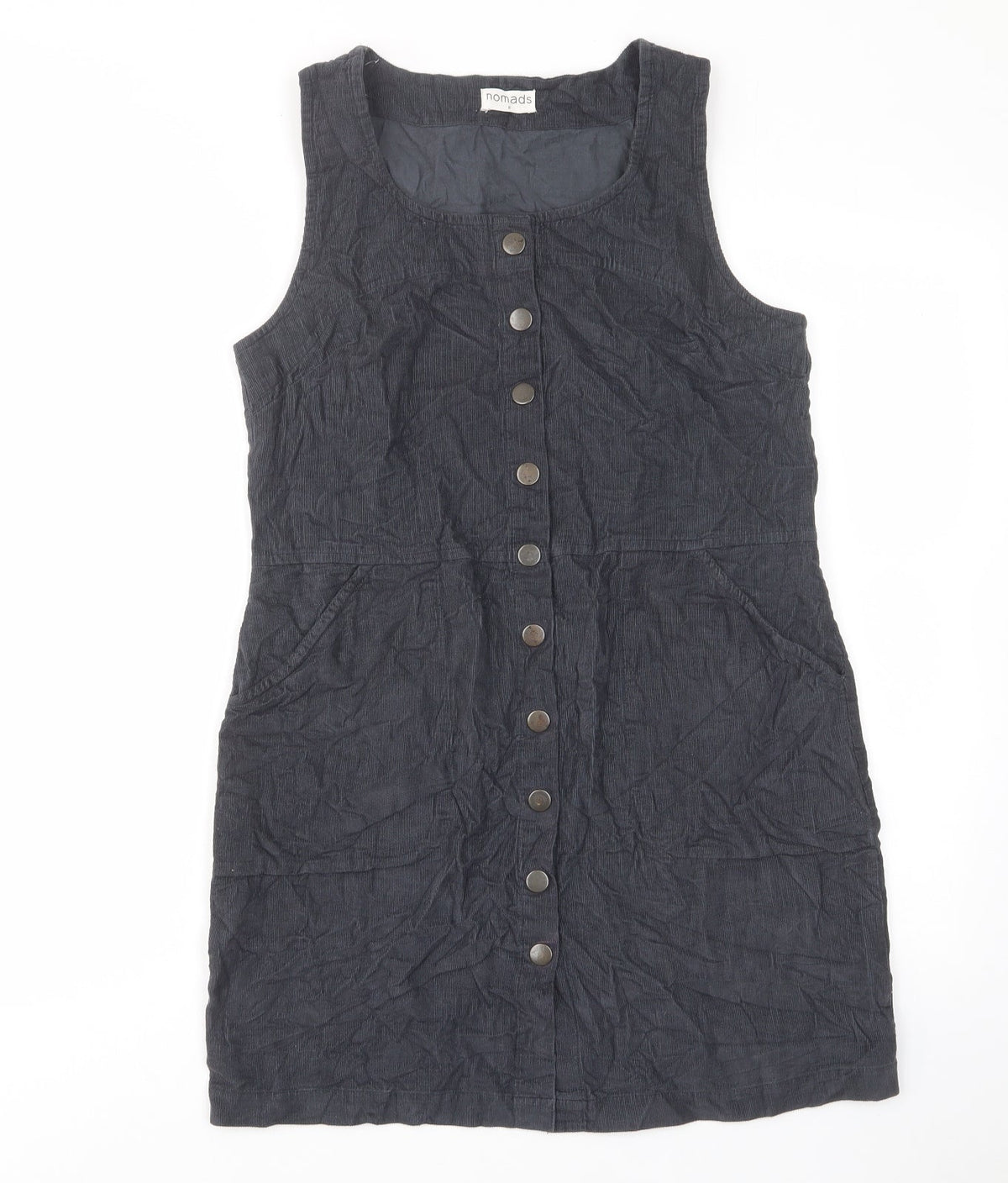 Nomad Womens Blue Cotton Shift Size 8 Scoop Neck Button - Pockets