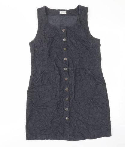 Nomad Womens Blue Cotton Shift Size 8 Scoop Neck Button - Pockets