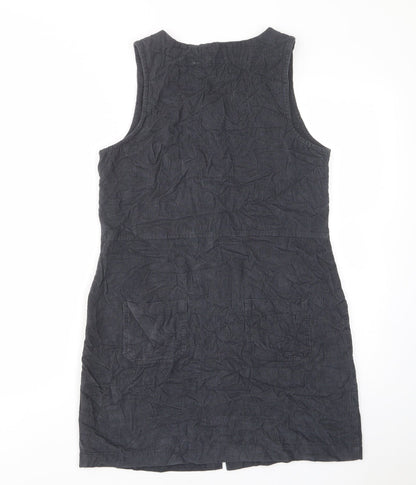 Nomad Womens Blue Cotton Shift Size 8 Scoop Neck Button - Pockets