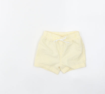 Marks and Spencer Girls Yellow Plaid Cotton Cropped Trousers Size 3-6 Months Drawstring - Elastic waist