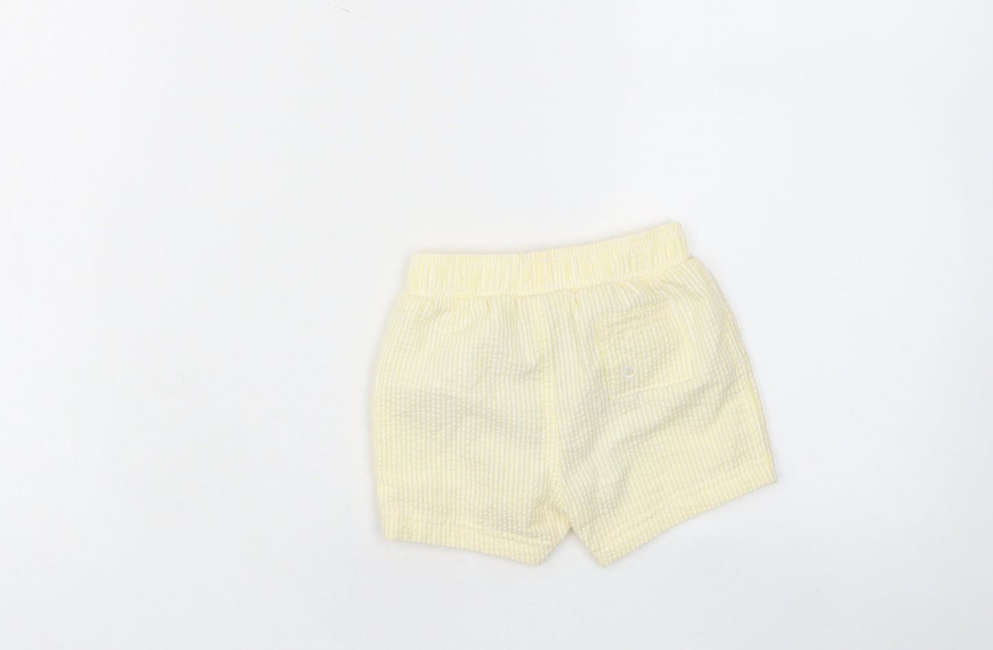 Marks and Spencer Girls Yellow Plaid Cotton Cropped Trousers Size 3-6 Months Drawstring - Elastic waist
