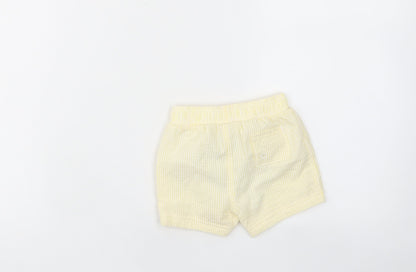 Marks and Spencer Girls Yellow Plaid Cotton Cropped Trousers Size 3-6 Months Drawstring - Elastic waist