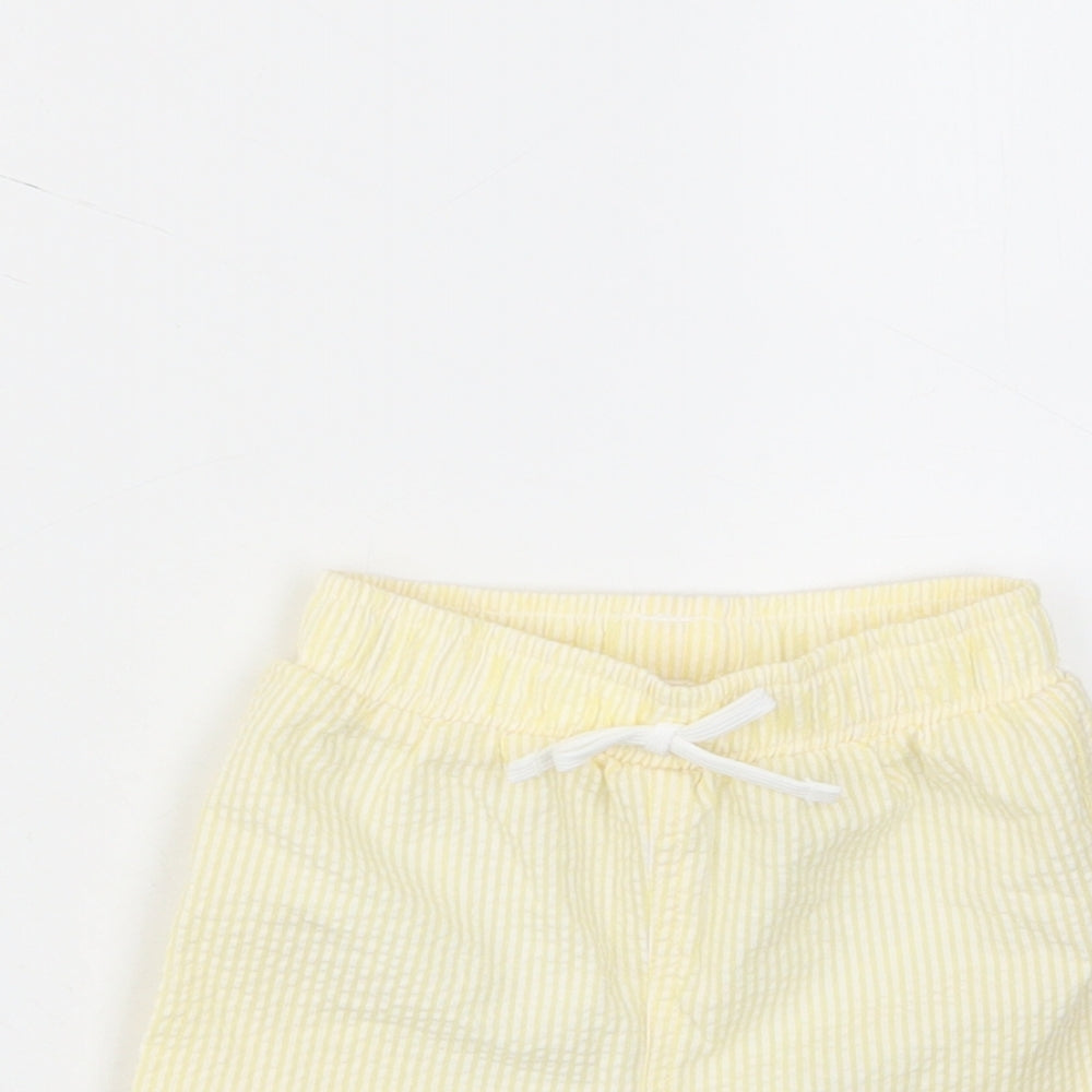 Marks and Spencer Girls Yellow Plaid Cotton Cropped Trousers Size 3-6 Months Drawstring - Elastic waist