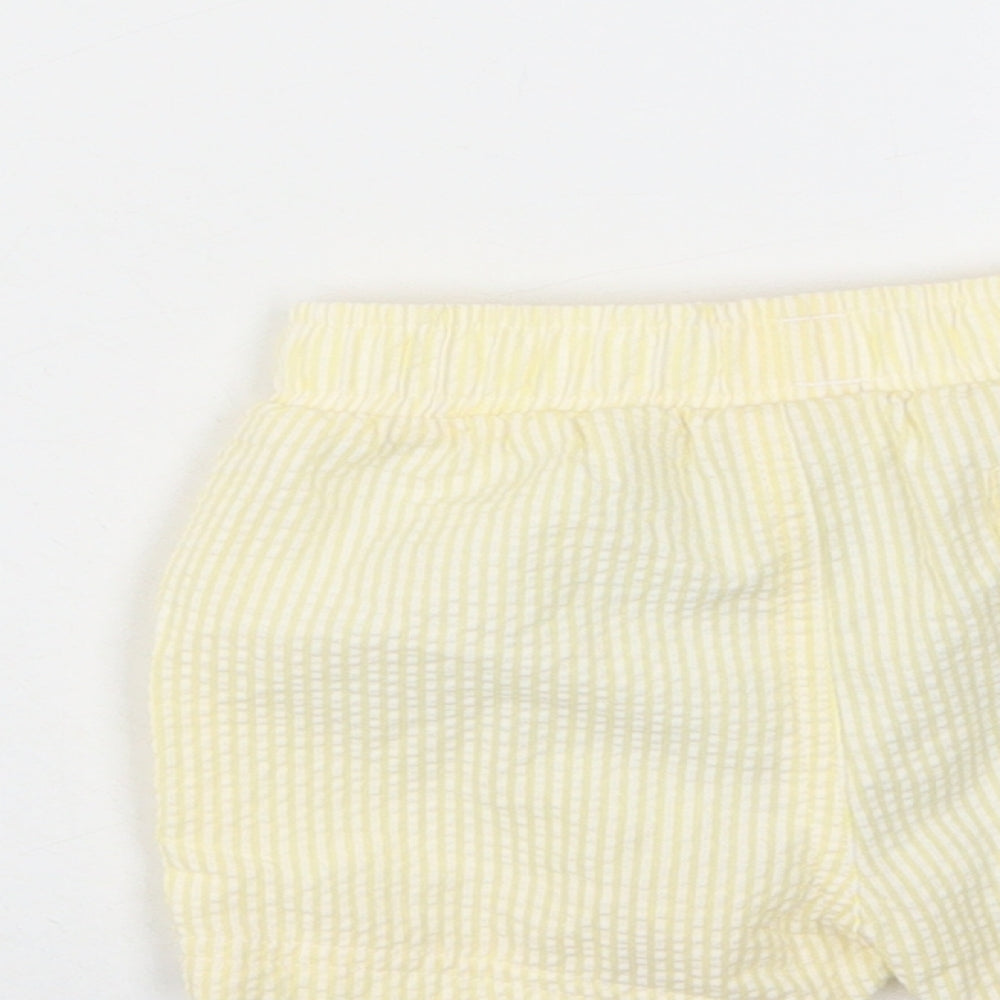 Marks and Spencer Girls Yellow Plaid Cotton Cropped Trousers Size 3-6 Months Drawstring - Elastic waist