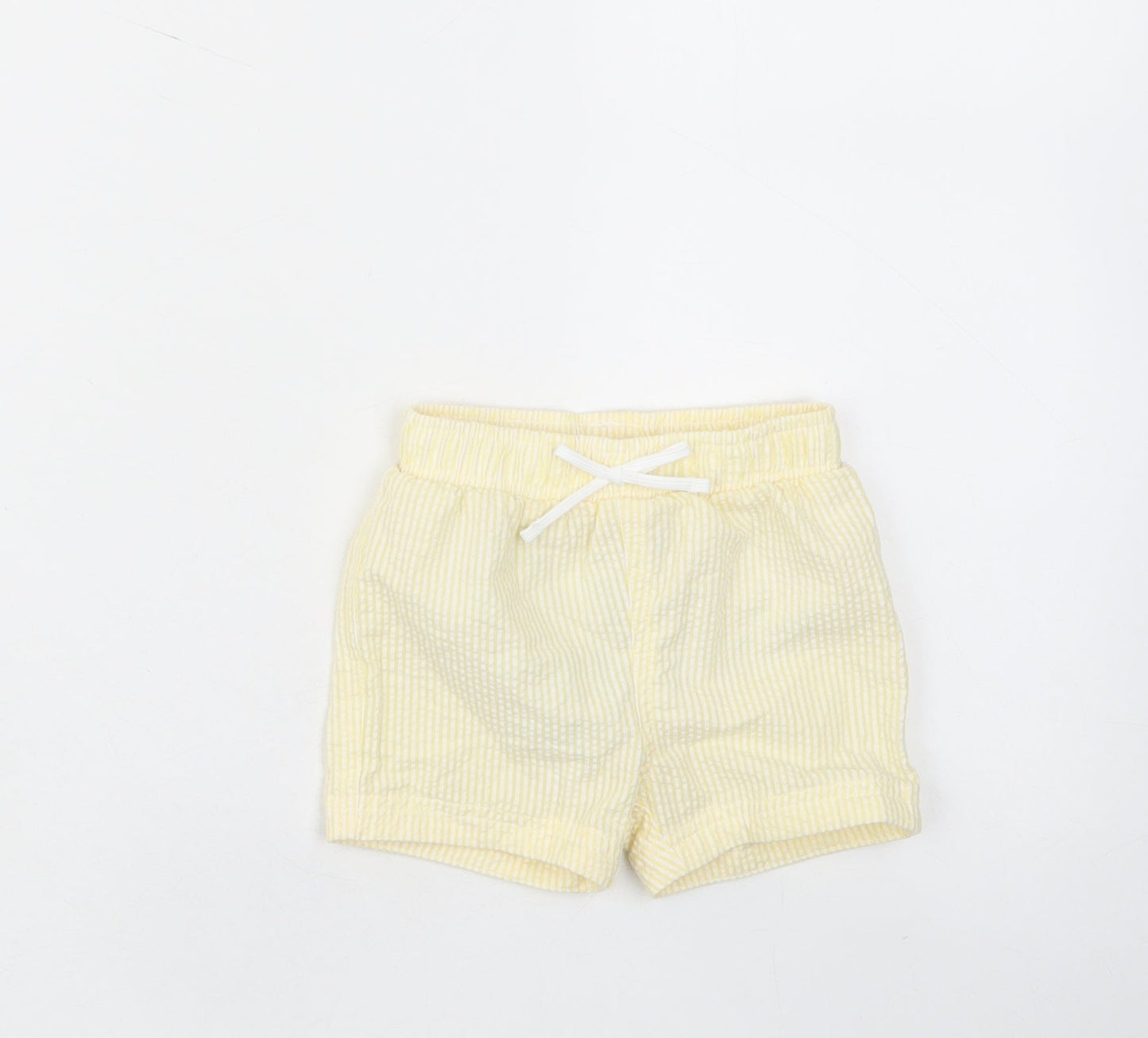 marks and Girls Yellow Plaid Cotton Cropped Trousers Size 3-6 Months Drawstring