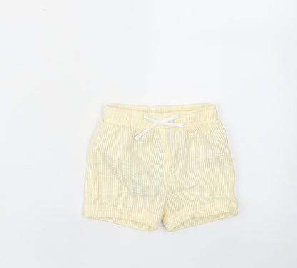 marks and Girls Yellow Plaid Cotton Cropped Trousers Size 3-6 Months Drawstring