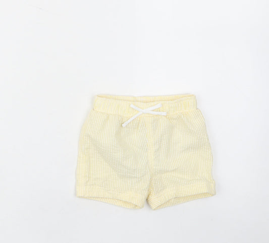 marks and Girls Yellow Plaid Cotton Cropped Trousers Size 3-6 Months Drawstring