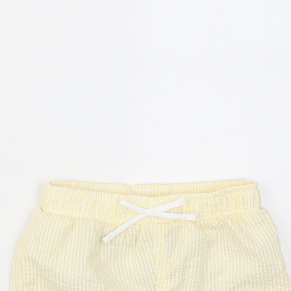 marks and Girls Yellow Plaid Cotton Cropped Trousers Size 3-6 Months Drawstring