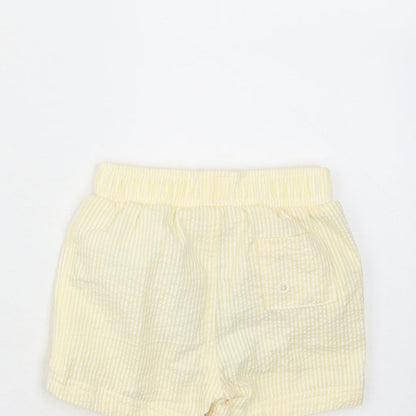 marks and Girls Yellow Plaid Cotton Cropped Trousers Size 3-6 Months Drawstring