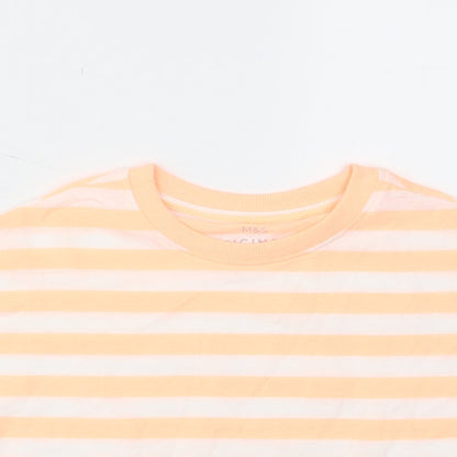 Marks and Spencer Girls Orange Striped Cotton Cropped T-Shirt Size 6-7 Years Crew Neck Pullover
